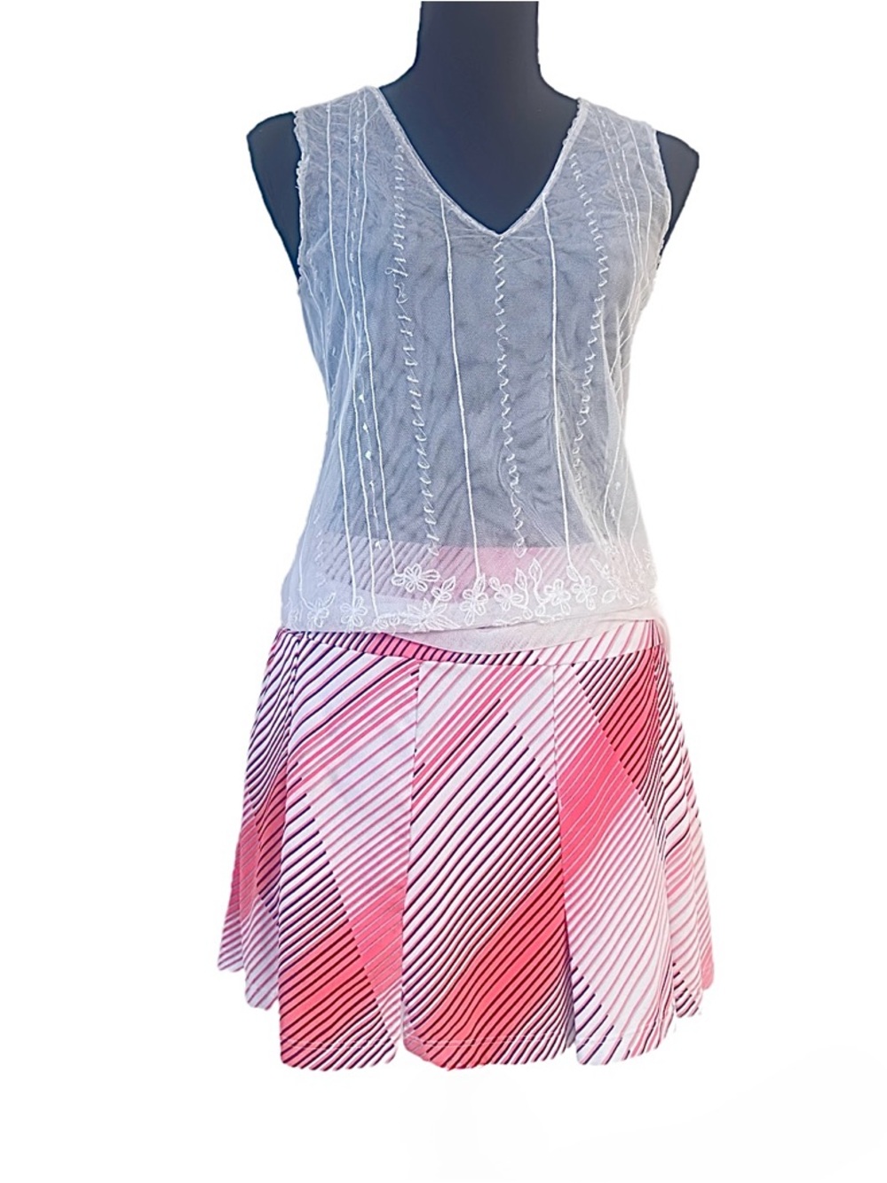 360 ~ Pink and White Athletic Geometric Striped Tennis Skirt/Skort
